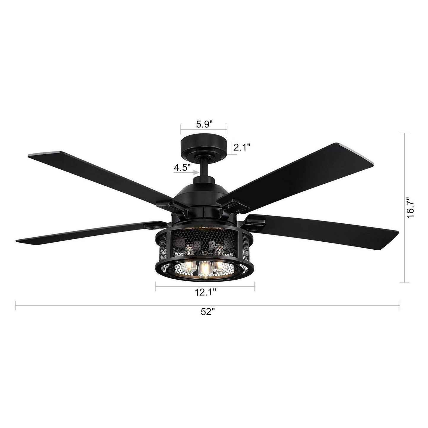 Industrial Style Mesh Caged Light 5-Blade LED Ceiling Fan with Remote Control