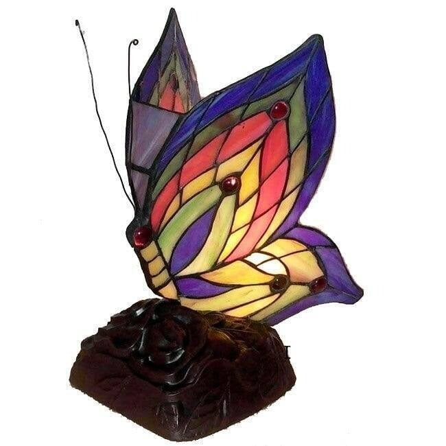 Colorful Butterfly Stained Glass Accent Lamp Tiffany Style Stained Glass 10in