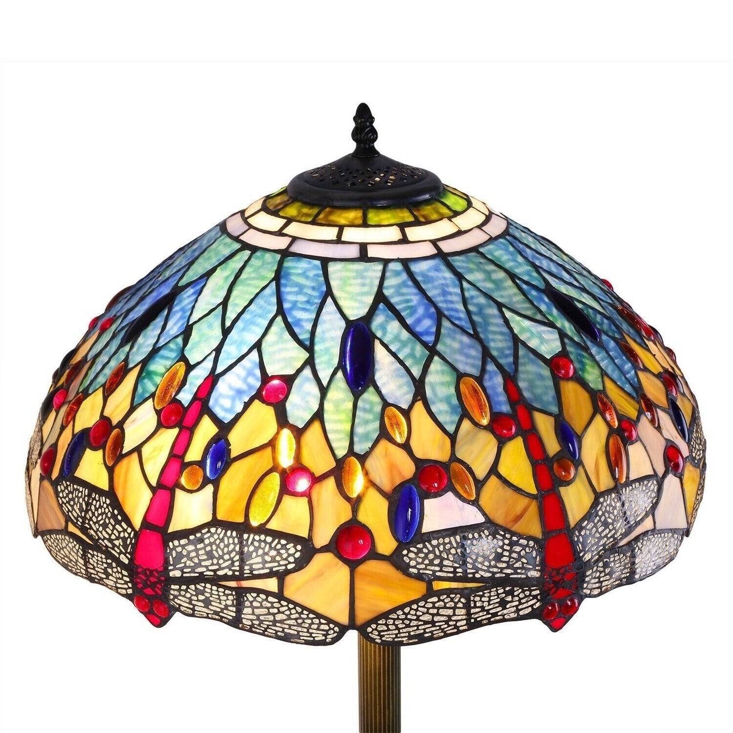 Tiffany Style Stained Glass Red Dragonfly Floor Lamp With Blue and Yellow