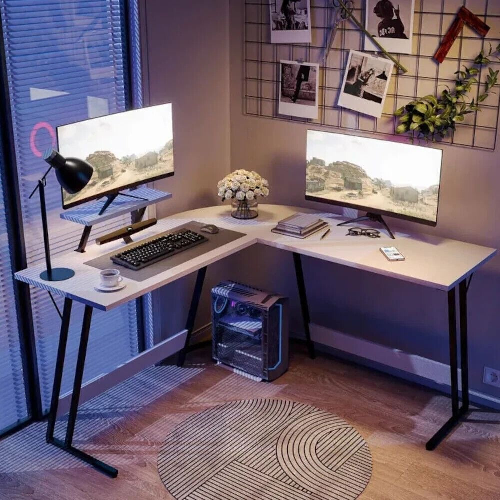 Style & Function: White Finish L-Shaped Corner Computer Gaming Desk