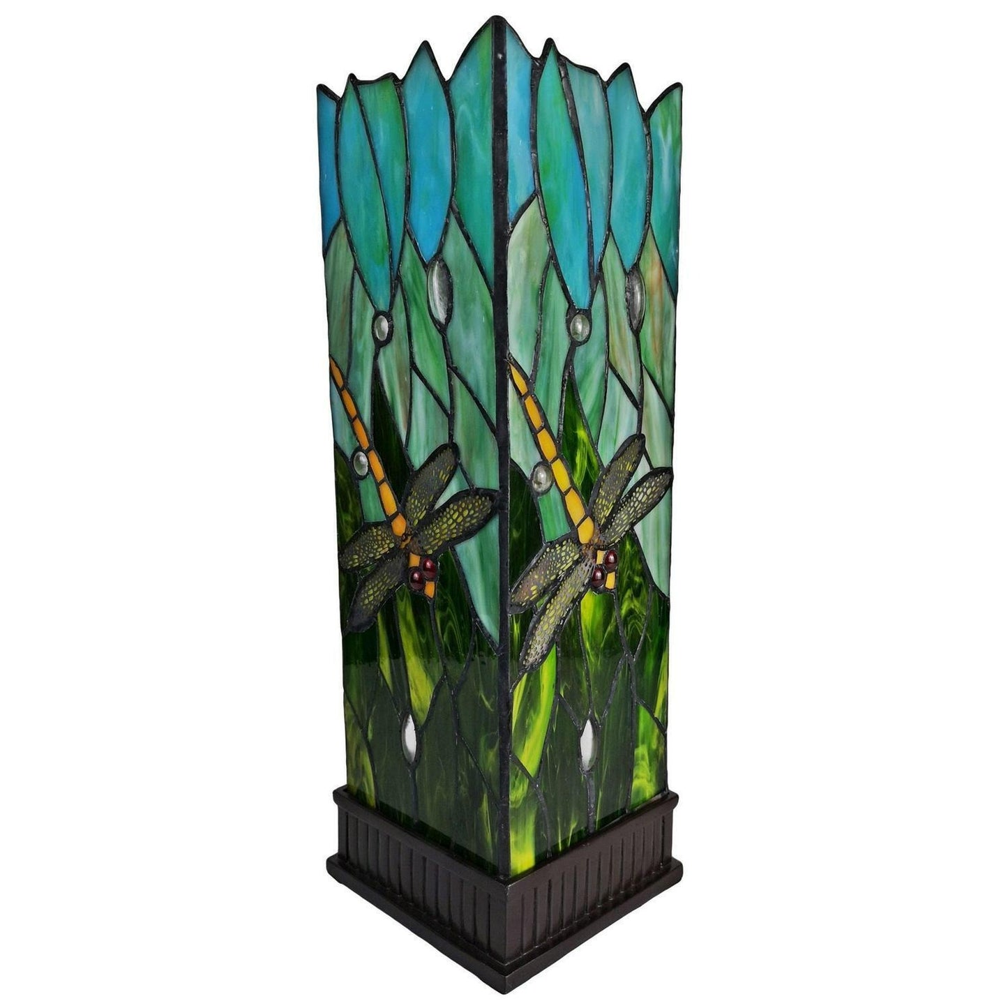 Traditional Dragonfly Theme Tiffany Style Stained Glass Hurricane Lamp