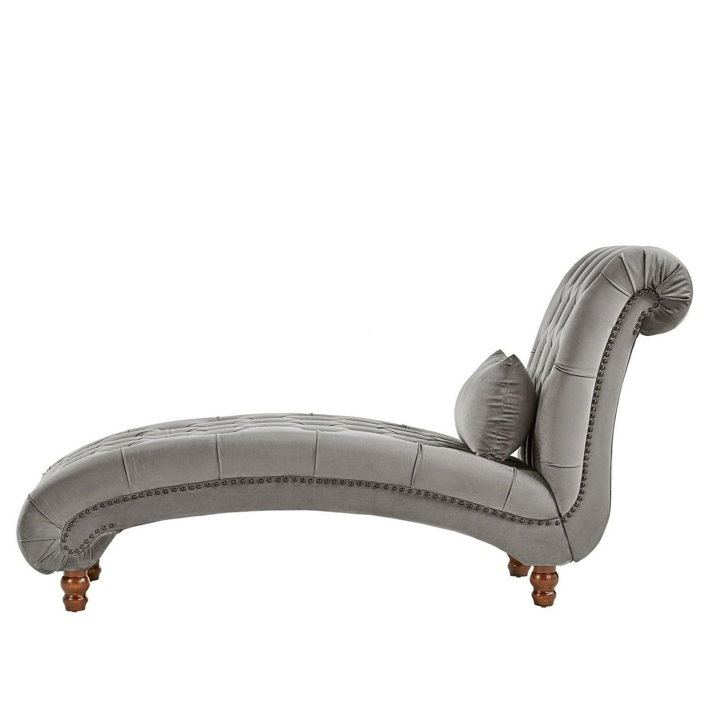 Light Grey Velvet Upholstered Oversized Chaise Lounge Chair Sofa w/ Pillow