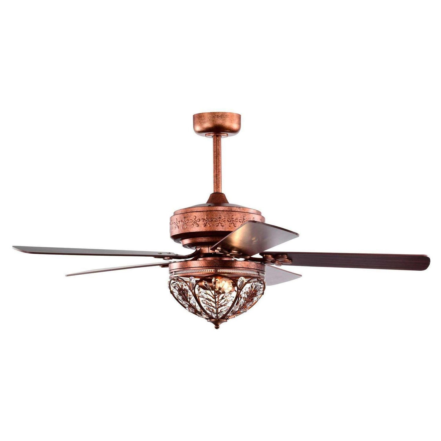 Elegant Remote-Controlled Antique Copper & Crystal Ceiling Fan, 3-Speed 5-Blade