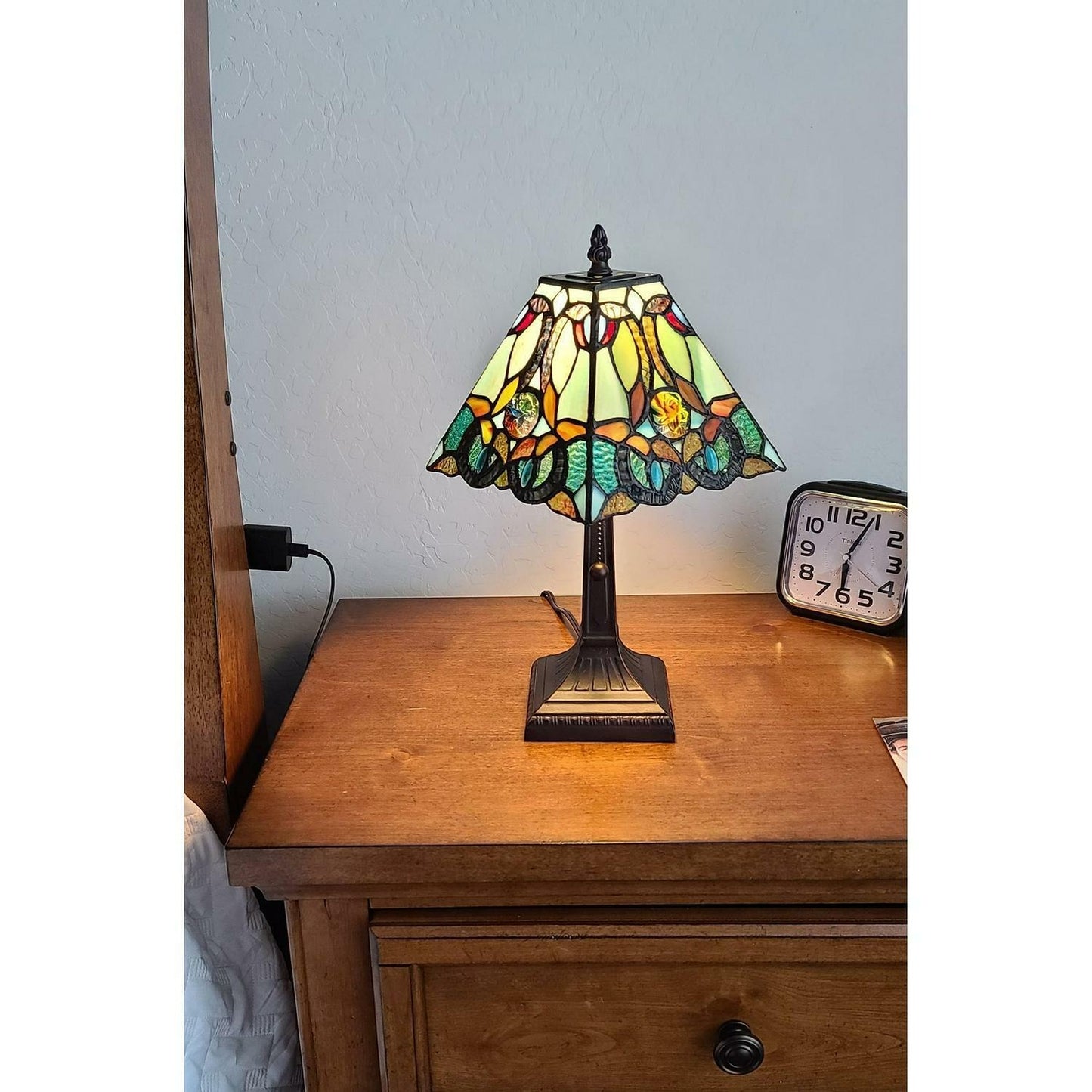 Floral Accent Mission Tiffany Style Style Stained Glass 15in Tall Table Lamp