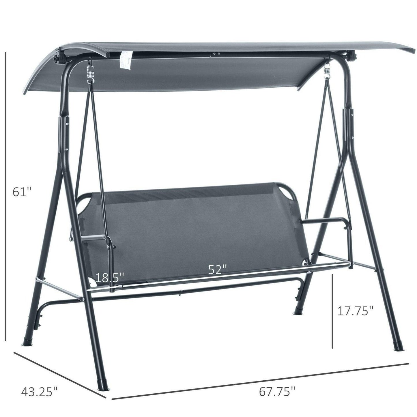 3-person Patio Porch Patio Swing with Adjustable Tilt Canopy Top in Grey