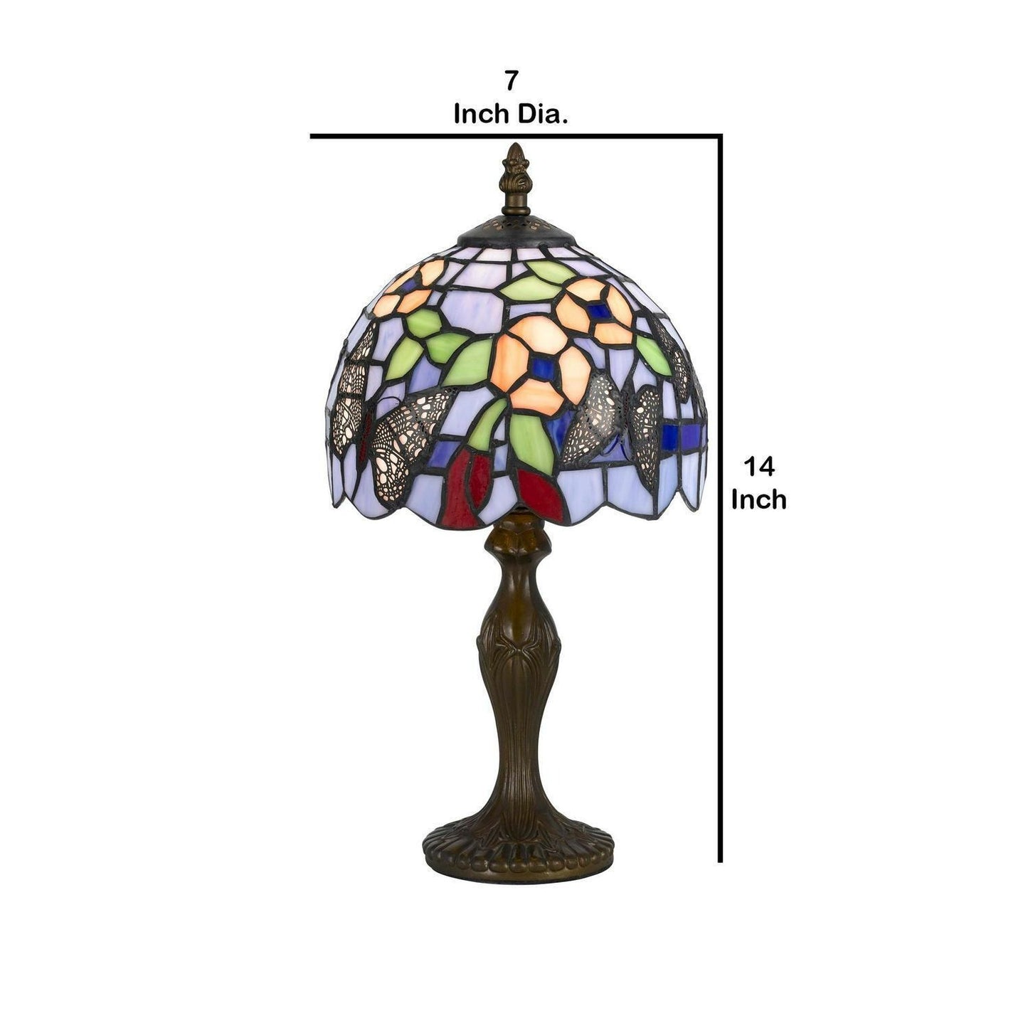 15in Floral Butterfly Tiffany Style Stained Glass Accent Reading Table Lamp