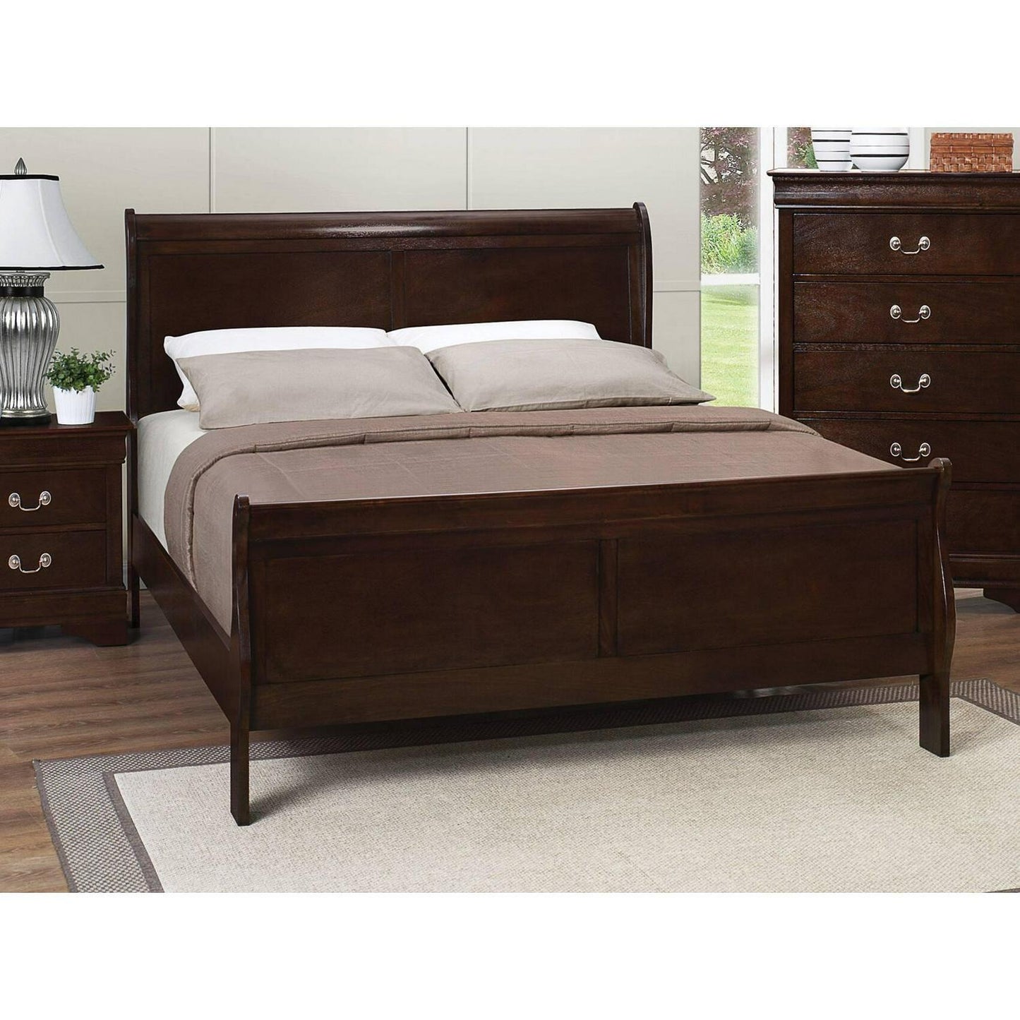 KING Size Traditional Sleigh Bed Hardwood Espresso Finish Bed