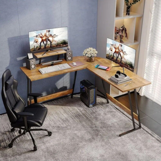 Style & Function: Natural Wood Finish L-Shaped Corner Computer Gaming Desk