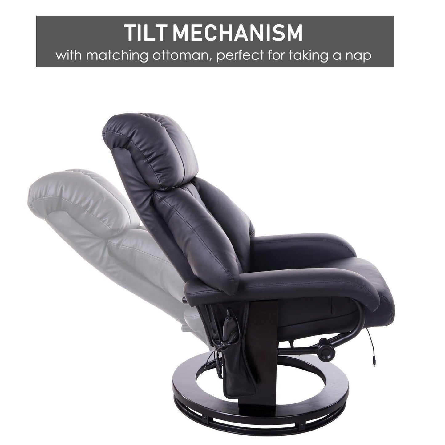 Black Recliner Chair with Ottoman Footrest and Vibration Massage