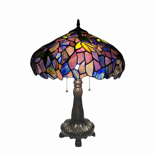 Stained Glass Tiffany Style 24in Floral Table Lamp Hues of Blue and Violet