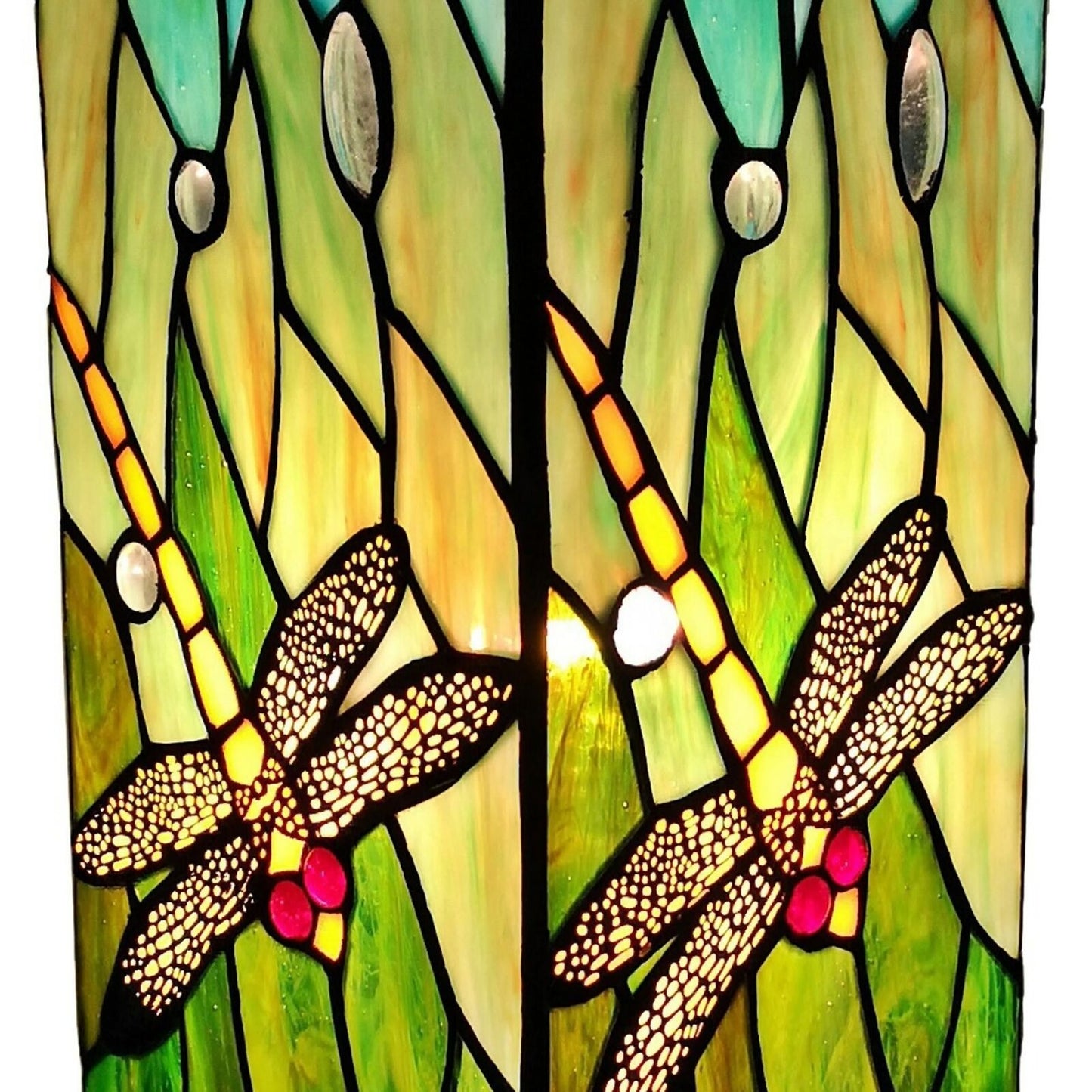 Traditional Dragonfly Theme Tiffany Style Stained Glass Hurricane Lamp