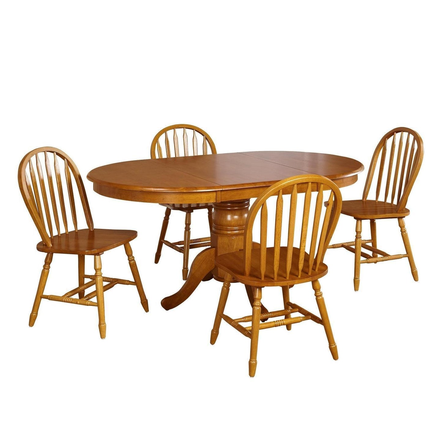 5-Pc Country Style Dining Set: Solid Wood w/ 22in Leaf - Nat Oak Finish