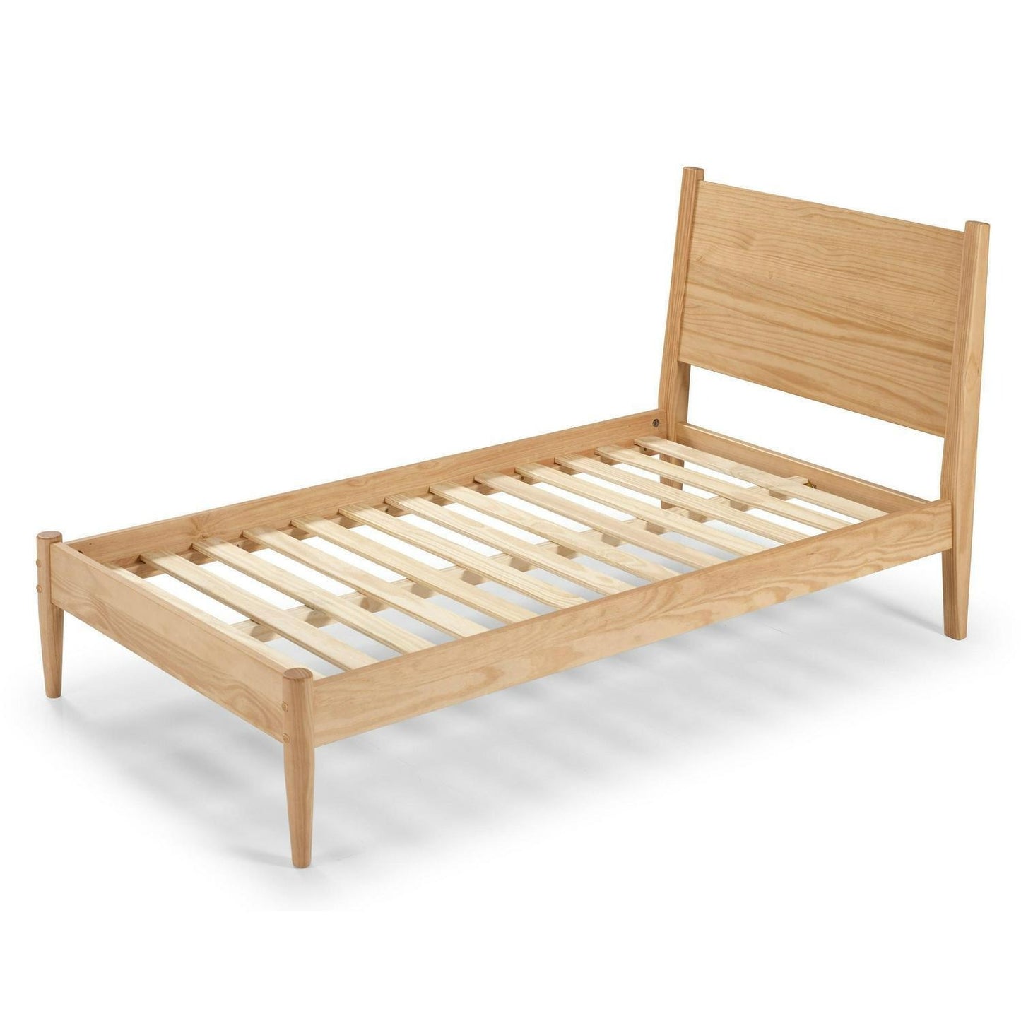 Mid-Century Style Pine Wood Twin Size Panel Bed in Natural Finish