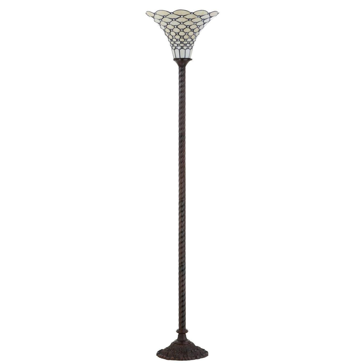 White Stained Glass Tiffany Style Torchiere LED Compatible Floor Lamp 70in