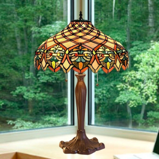 Baroque Handcrafted Stained Glass Tiffany Style Table Lamp Candlestick Base 25in