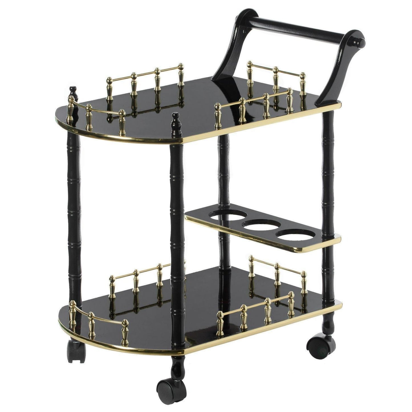 Wood Serving Bar Cart Tea Trolley 2 Tier Shelves With Wheels in Brown