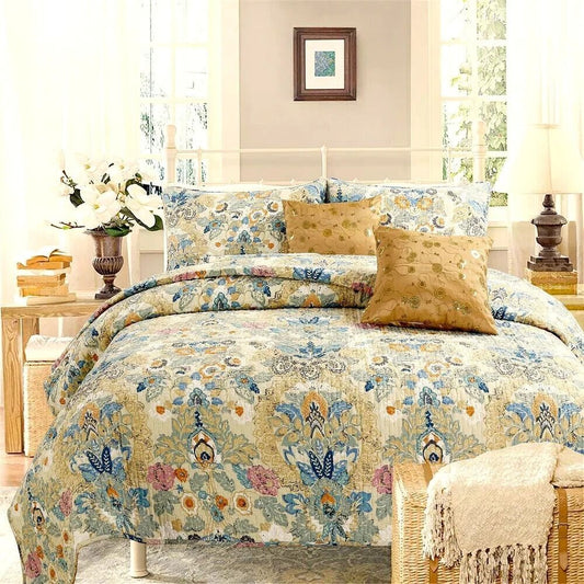 100% Cotton Floral 3-pc. Reversible Embroidered Quilt Set - King