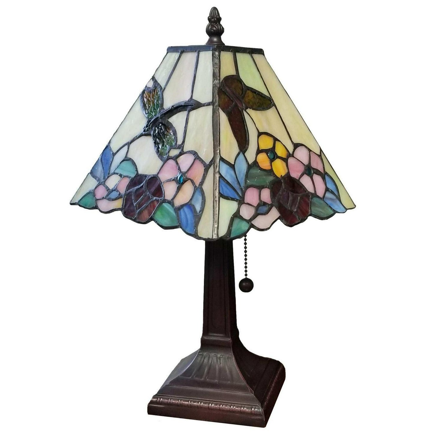 Tiffany Style Hummingbird and Butterfly 15in Stained Glass Accent Table Lamp