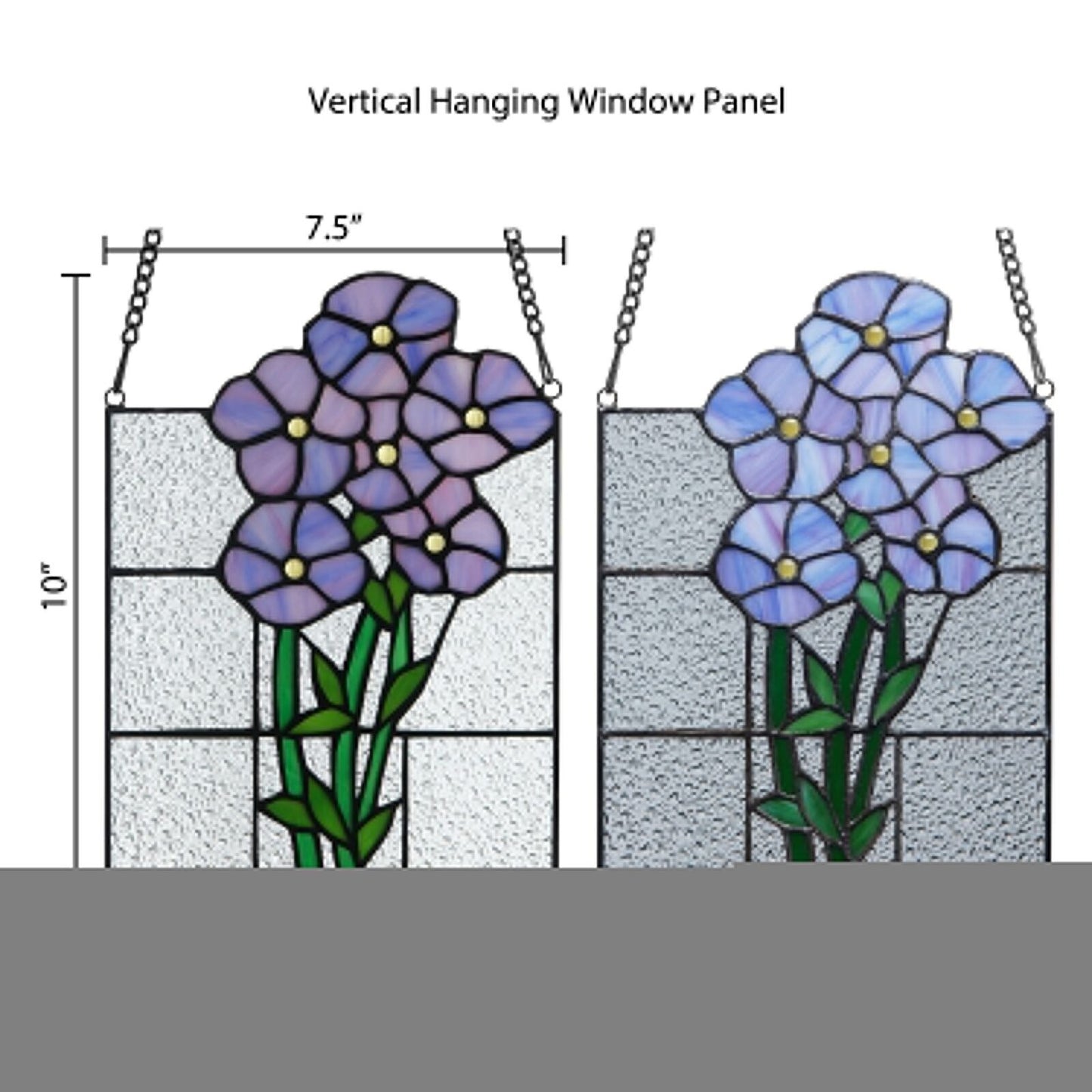 Violets Tiffany Style Stained Glass Hanging Window Panel Suncatcher 7.5x10in