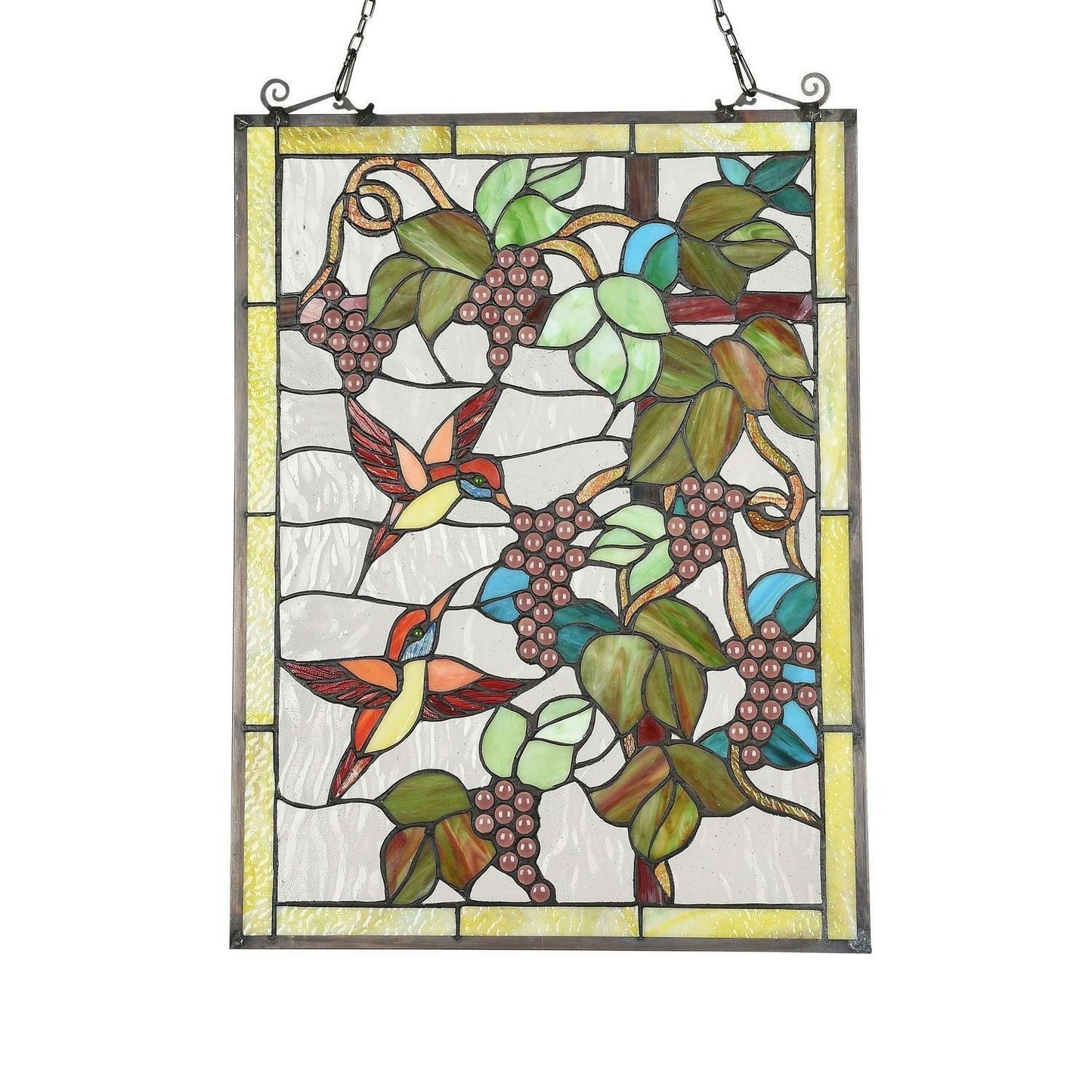 Floral Stained Glass Window Panel Suncatcher With Hummingbird Theme