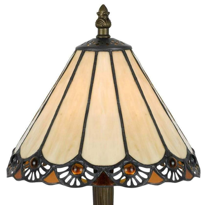 Petit Ivory Tiffany Inspired Stained Glass Dragonfly Table Accent Lamp 14in