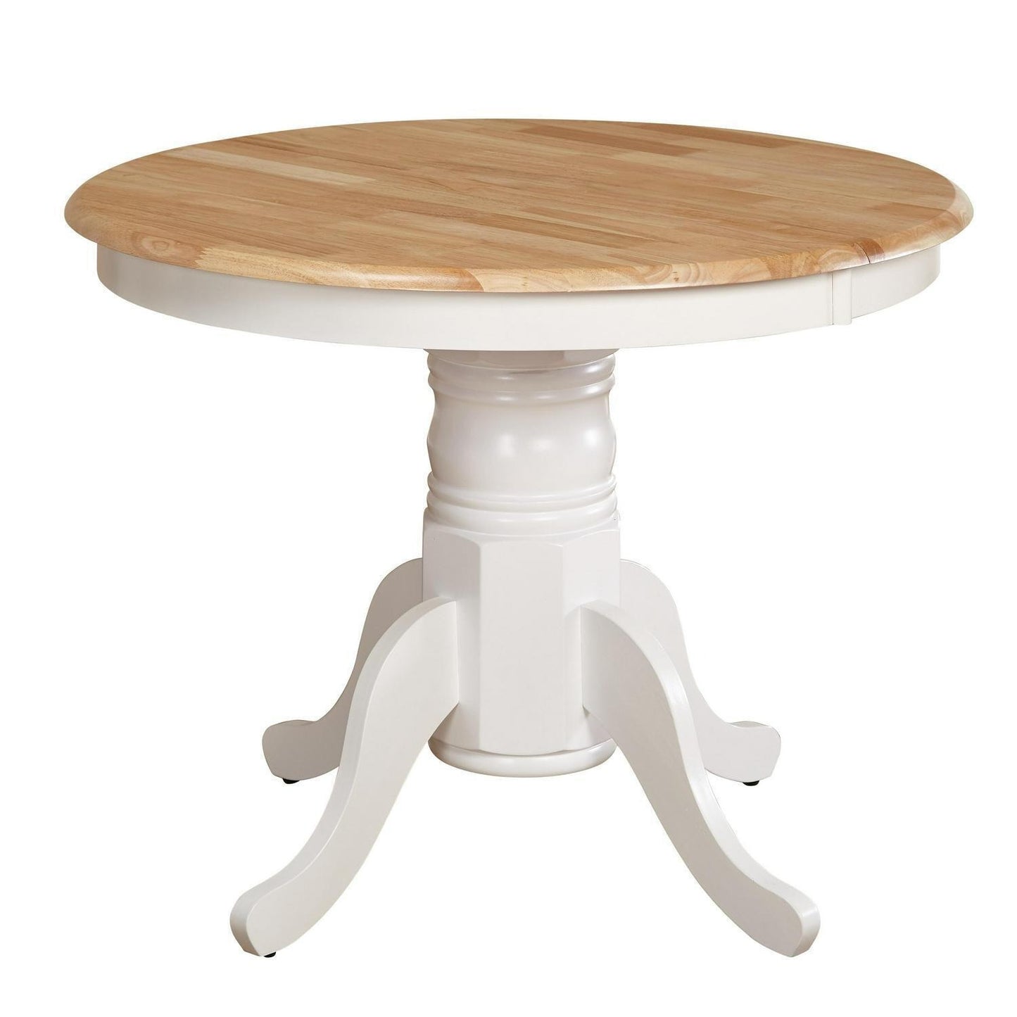 Country Style Pedestal Table: Solid Wood w/ 22in Leaf - White Finish, Nat Top
