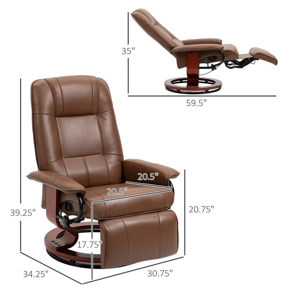 Brown Recliner Chair with Ottoman Footrest and Vibration Massage