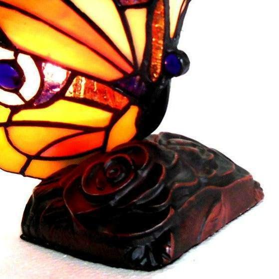 Stained Glass Butterfly Accent Lamp Yellow Red Blue Tiffany Style 10in