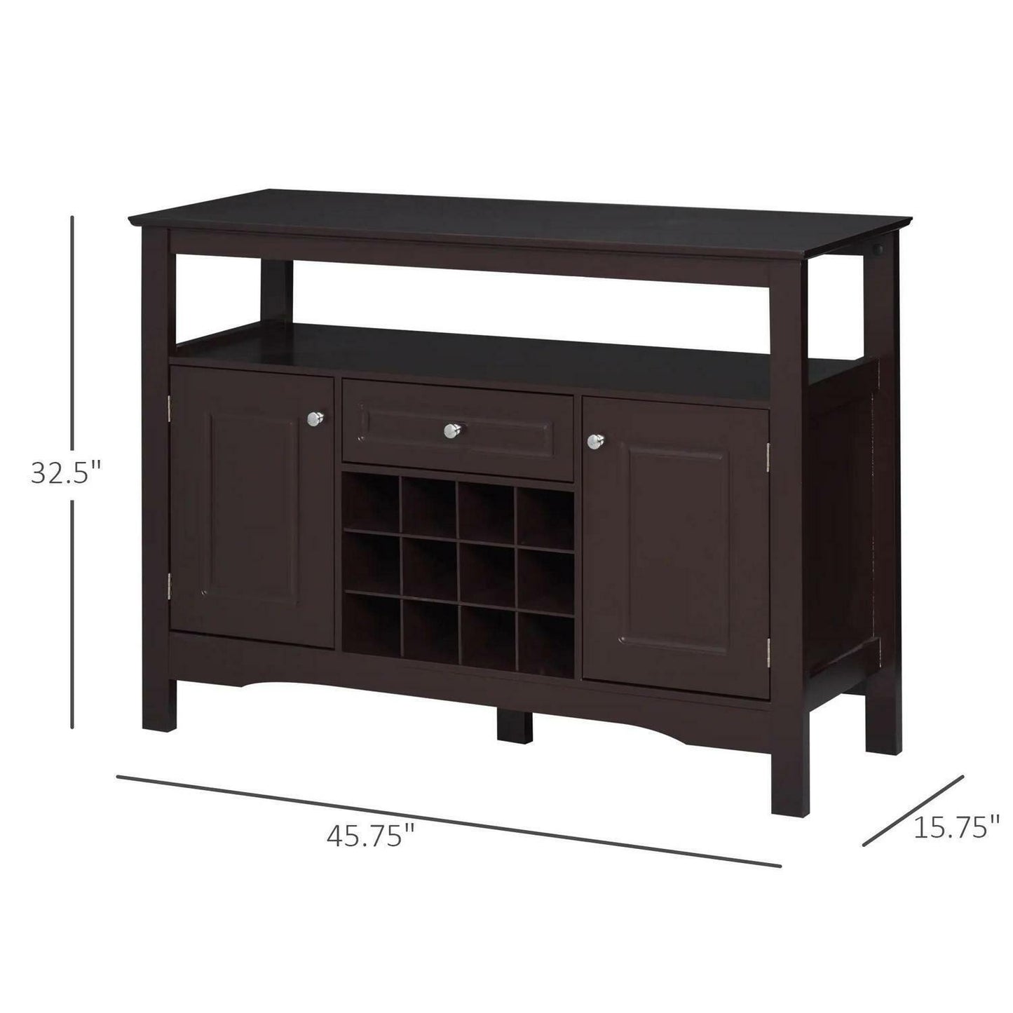 Espresso Fin Kitchen Buffet Bar Cabinet Storage Sideboard Drawer and Wine Rack