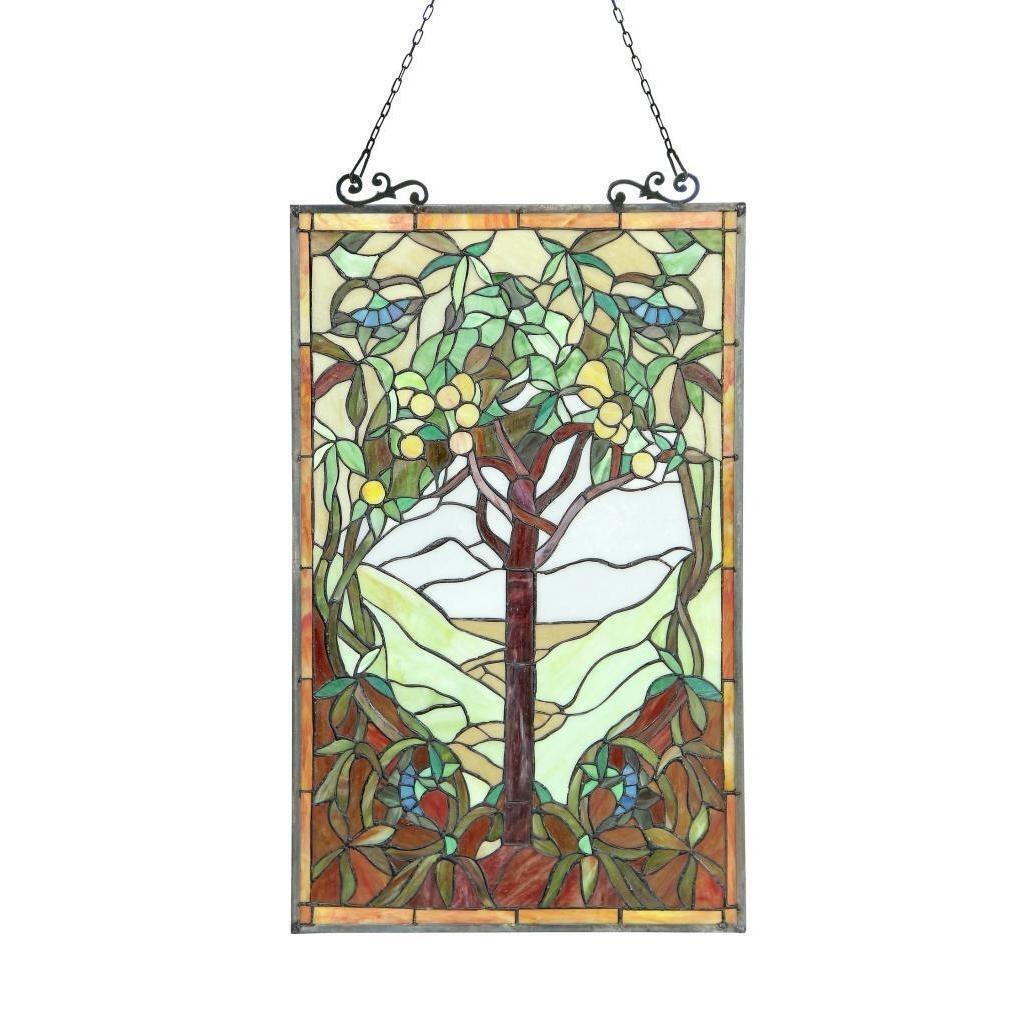 Tree of Life Stained Glass Window Panel Handcrafted Suncatcher 18x25in