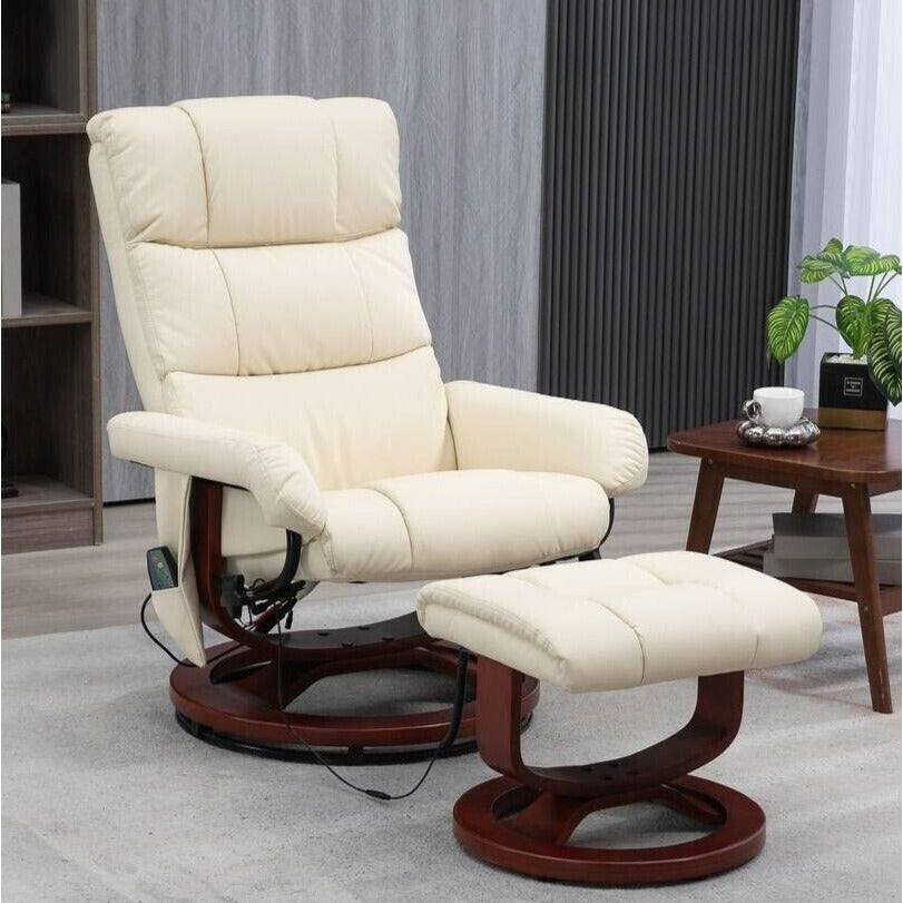 Reclining Lounge Chair Swivel Recliner Sofa Seat Massage and Ottoman in in Cream