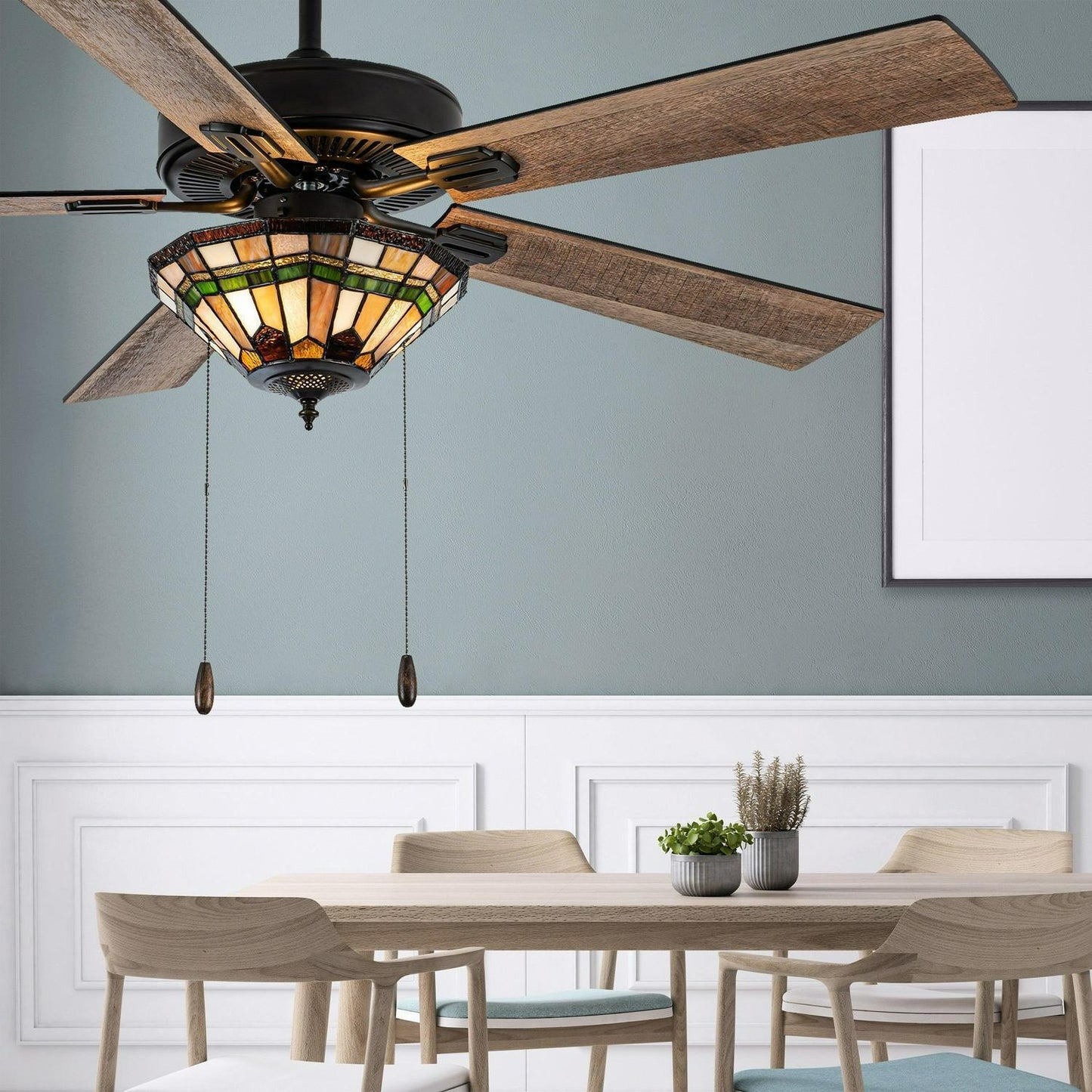 Ceiling Fan Amber and Green Stained Glass Oil-Rubbed Bronze 52in 3-Light