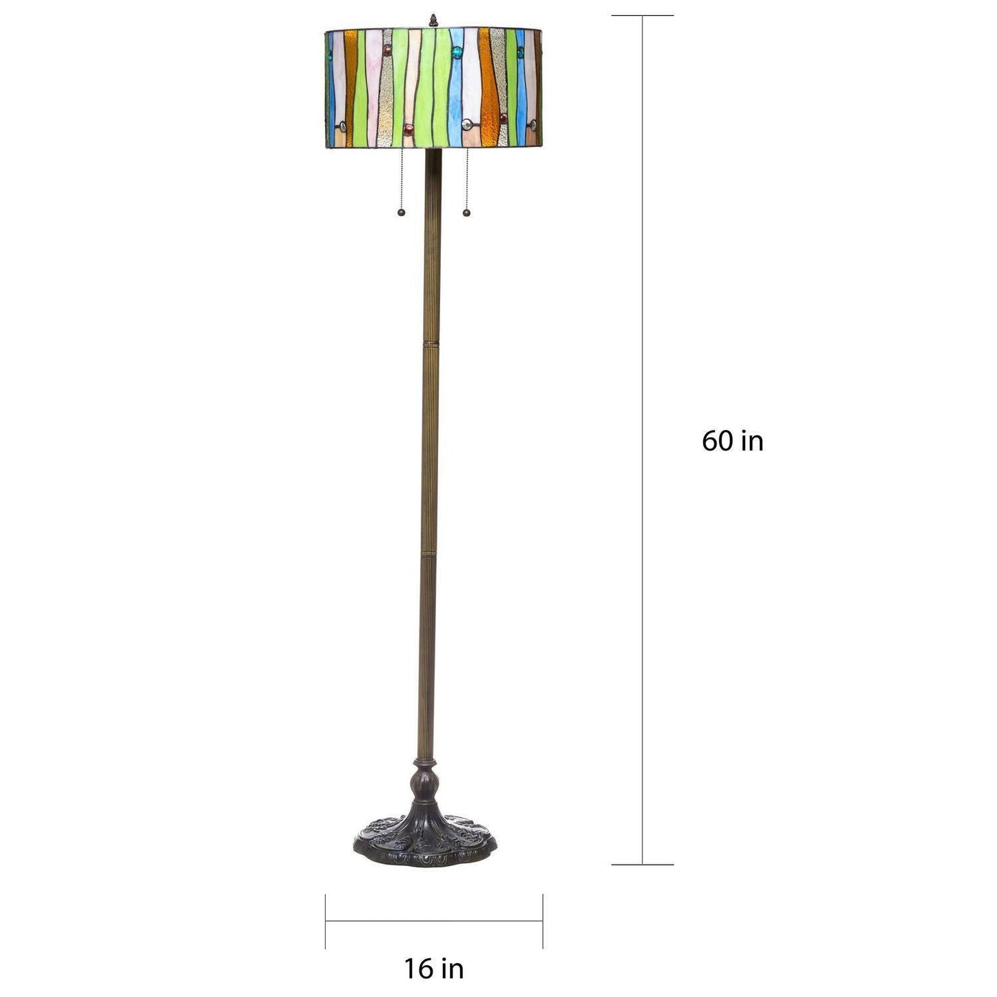 Elegant Multicolor Tiffany Style Stained Glass Floor Lamp Drum Shade