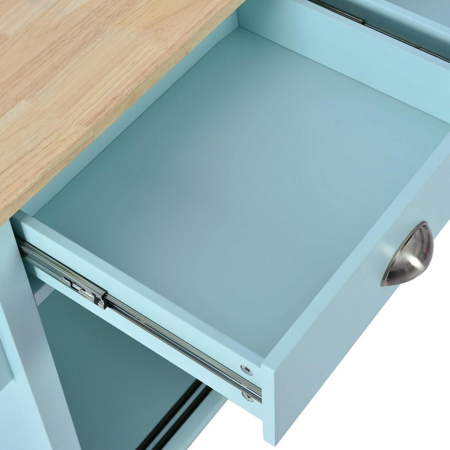 Stylish Drop Leaf Rolling Kitchen Island with Storage - in Mint Green Finish