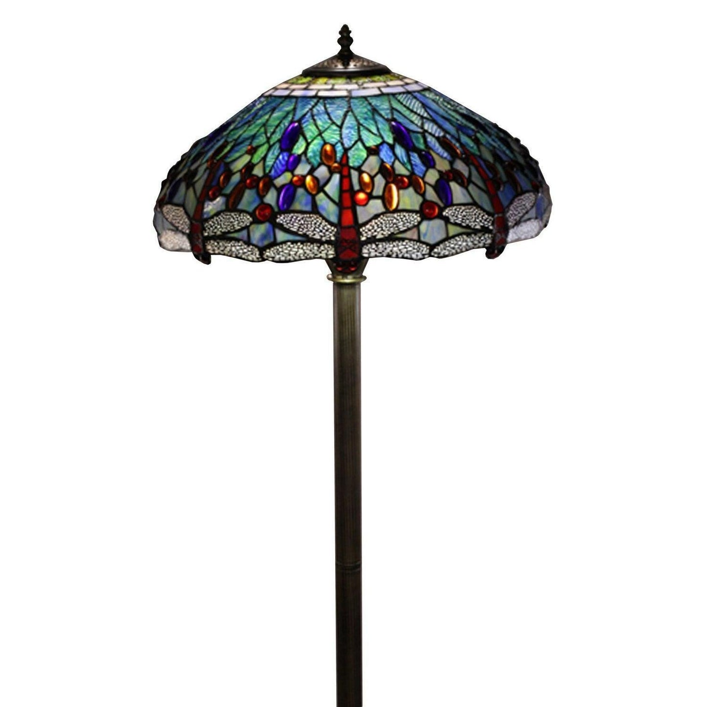 Blue Traditional Jeweled Dragonfly Floor Lamp Tiffany Style Stained Glass