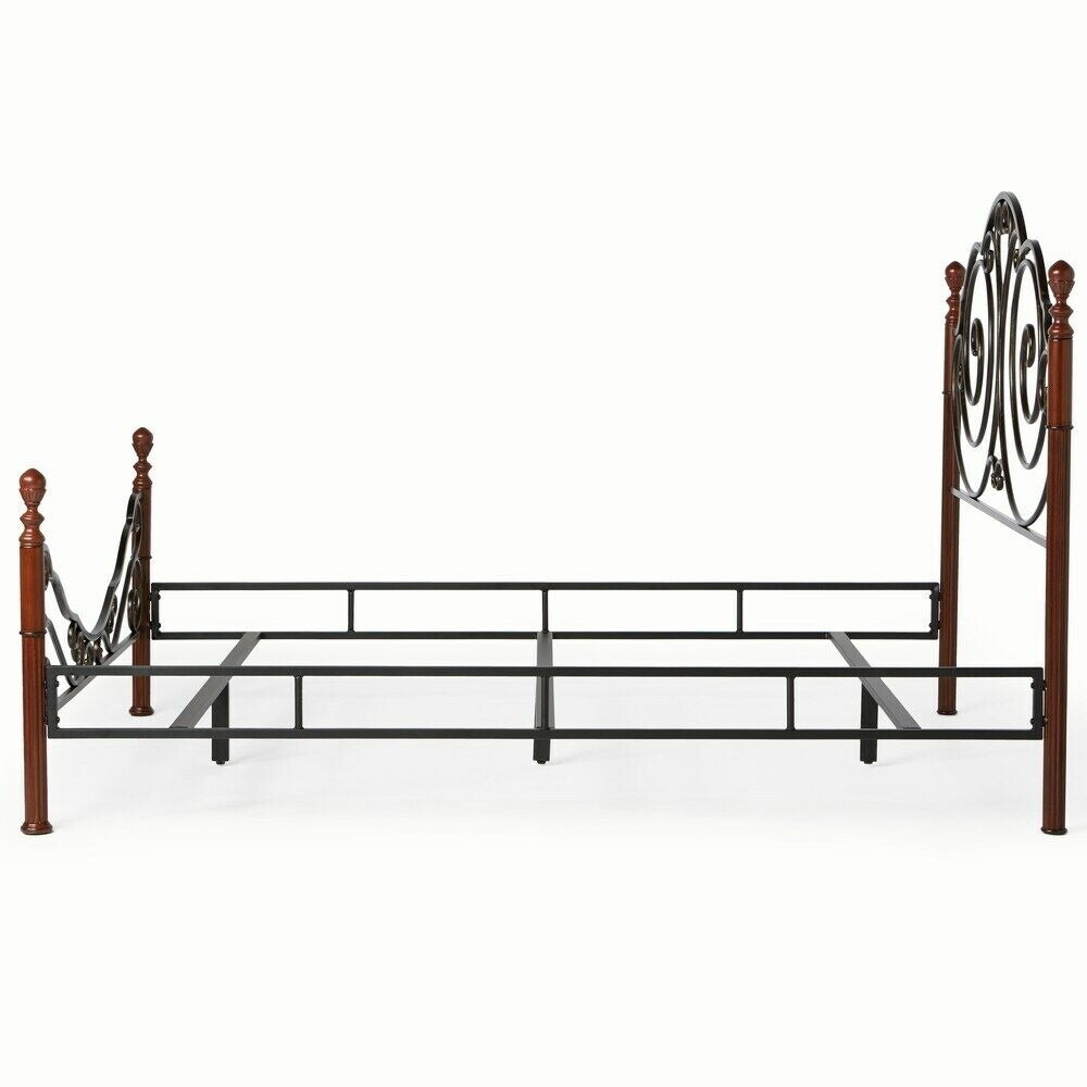 QUEEN Size Scroll Cherry Bronze Finish Iron Bed Vintage Headboard and Footboard