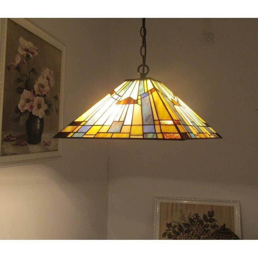 Bronze Finish Tiffany Style Stained Glass Pendant 2-Light Ceiling Light 16x7in