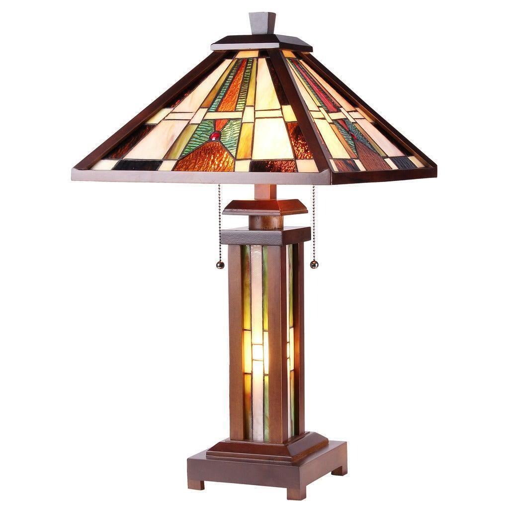 Tiffany Style Mission Design Double Lit Multicolor Stained Glass Table Lamp