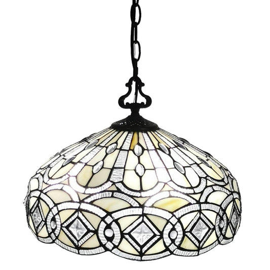 White Stained Glass Victorian Tiffany Style Hanging Lamp Ceiling Light