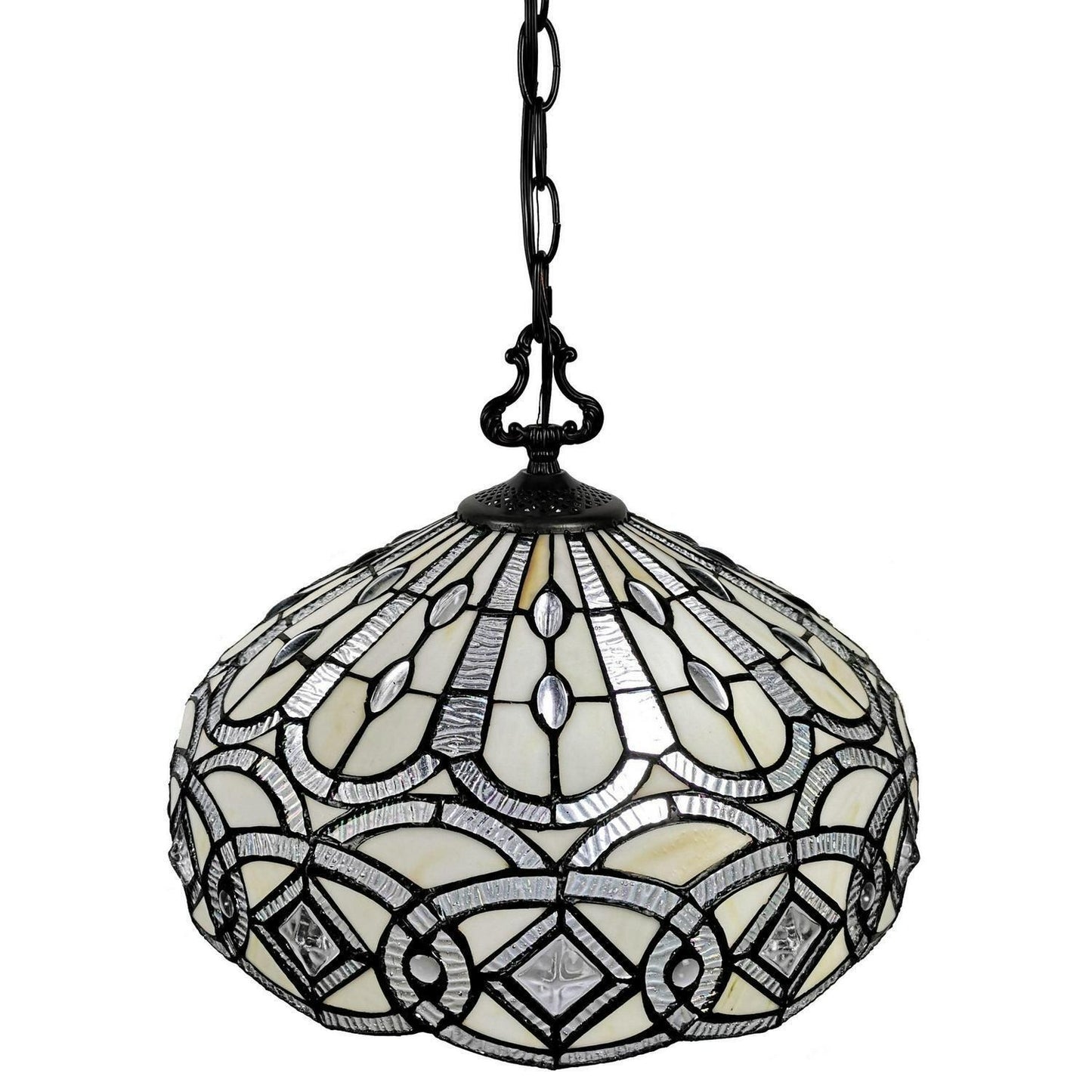 White Stained Glass Victorian Tiffany Style Hanging Lamp Ceiling Light