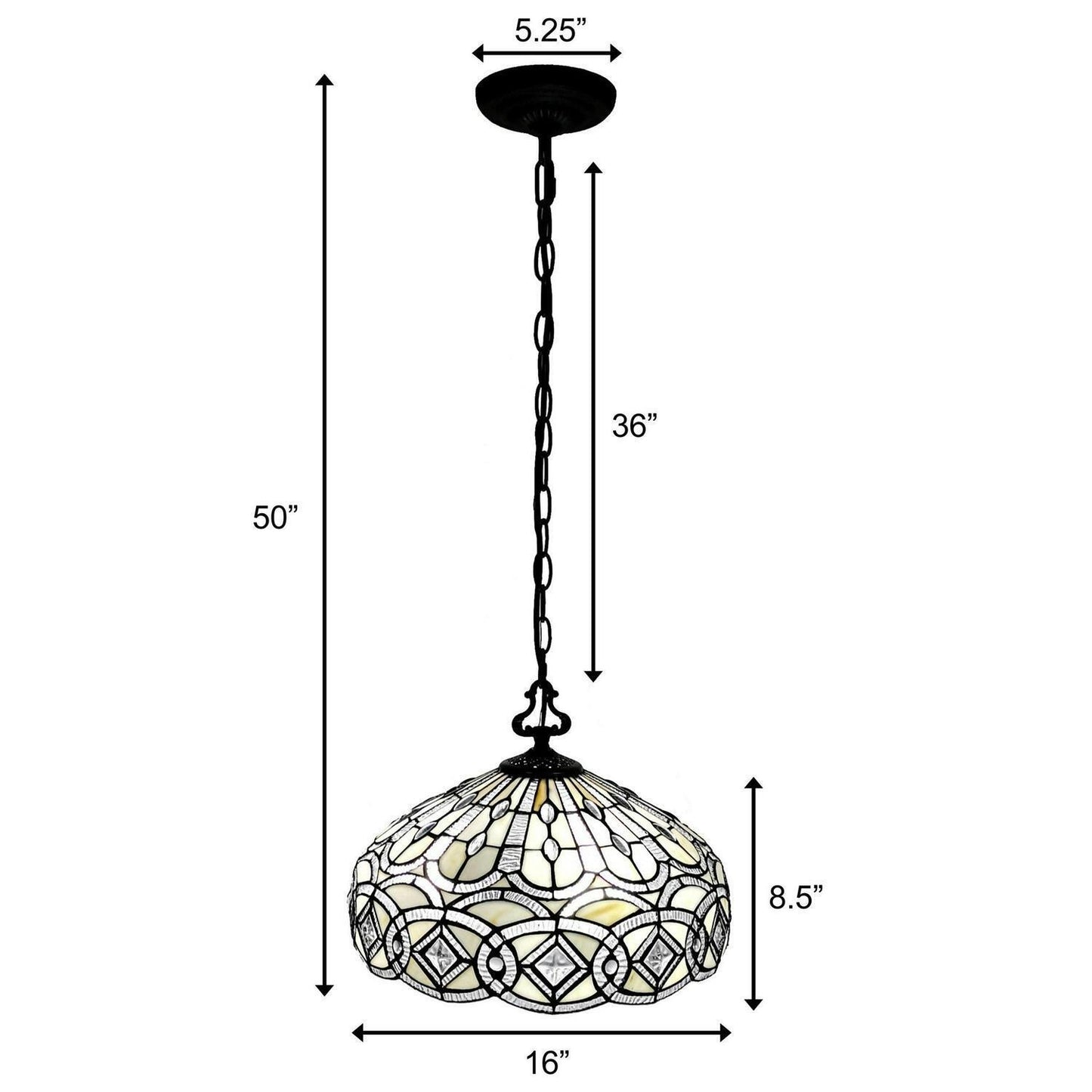 White Stained Glass Victorian Tiffany Style Hanging Lamp Ceiling Light