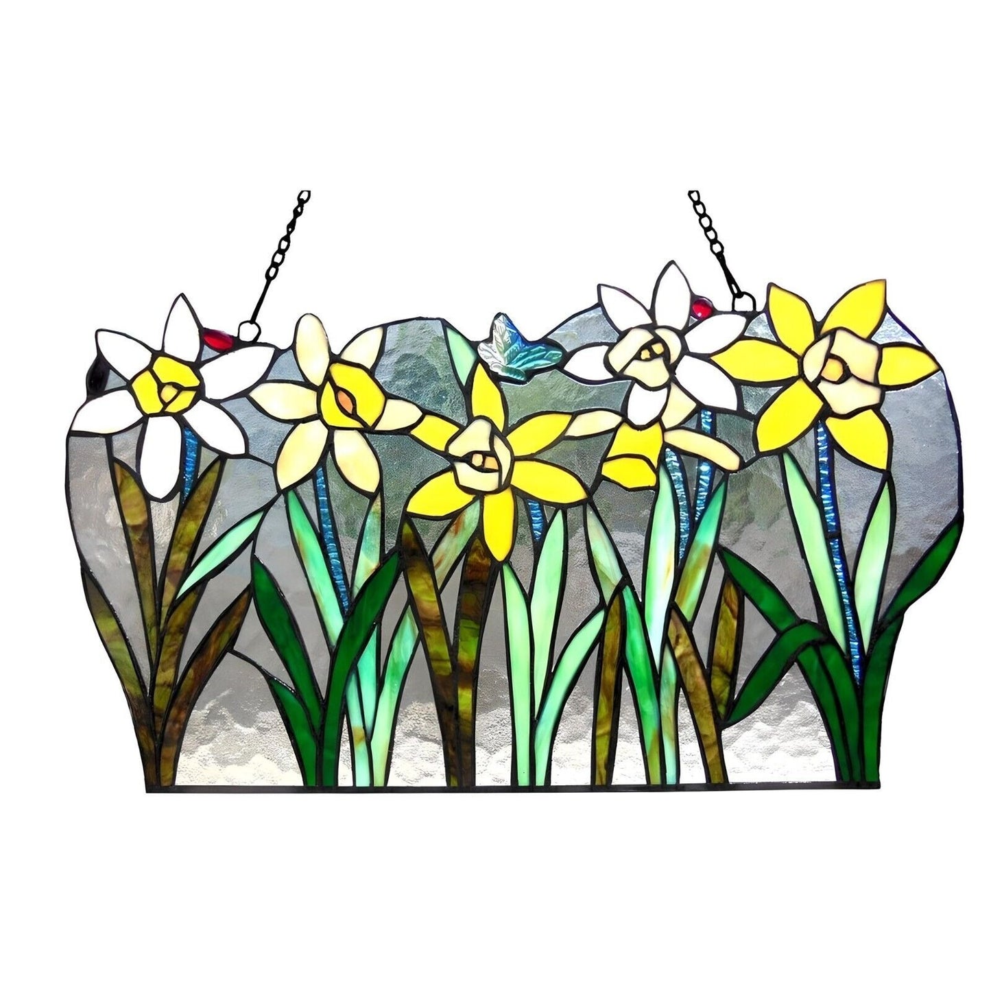 Stained Glass Daffodil Window Panel Suncatcher Floral Design 23x14in