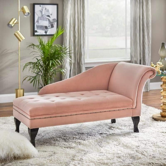 Lounge Sofa Chair Velvet Storage Chaise in Blush Pink Finish w/ Hidden Storage