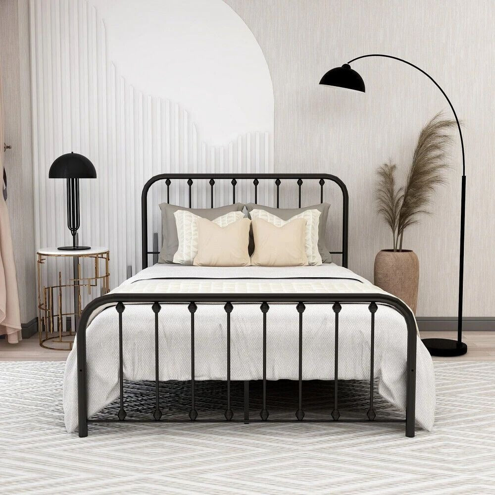 Full Size Bed Frame Metal Platform Bed Frame with Headboard & Footboard Black