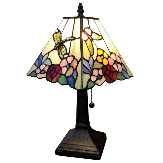 Tiffany Style Hummingbird and Butterfly 15in Stained Glass Accent Table Lamp