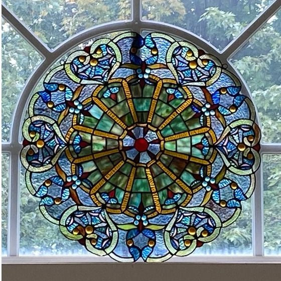 Tiffany Style Stained Glass Hanging Window Panel Suncatcher Sky Blue Hearts