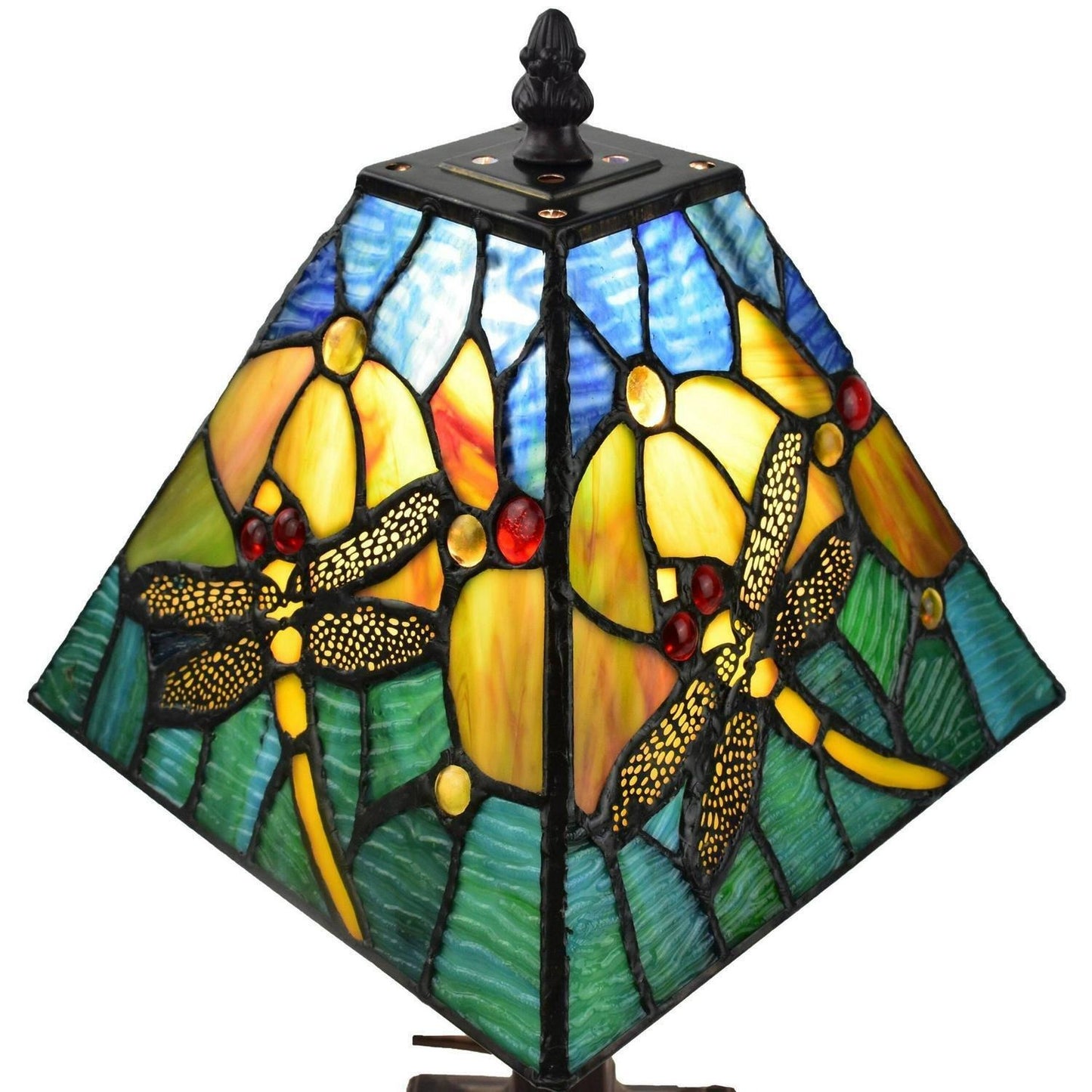 Dragonfly Table Accent Lamp Tiffany Style Mission Stained Glass 15in