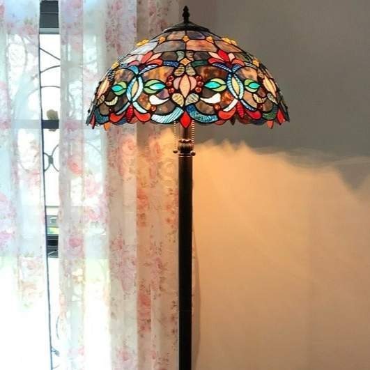 Multicolor Victorian Stained Glass Tiffany Style 3-Light Floor Lamp