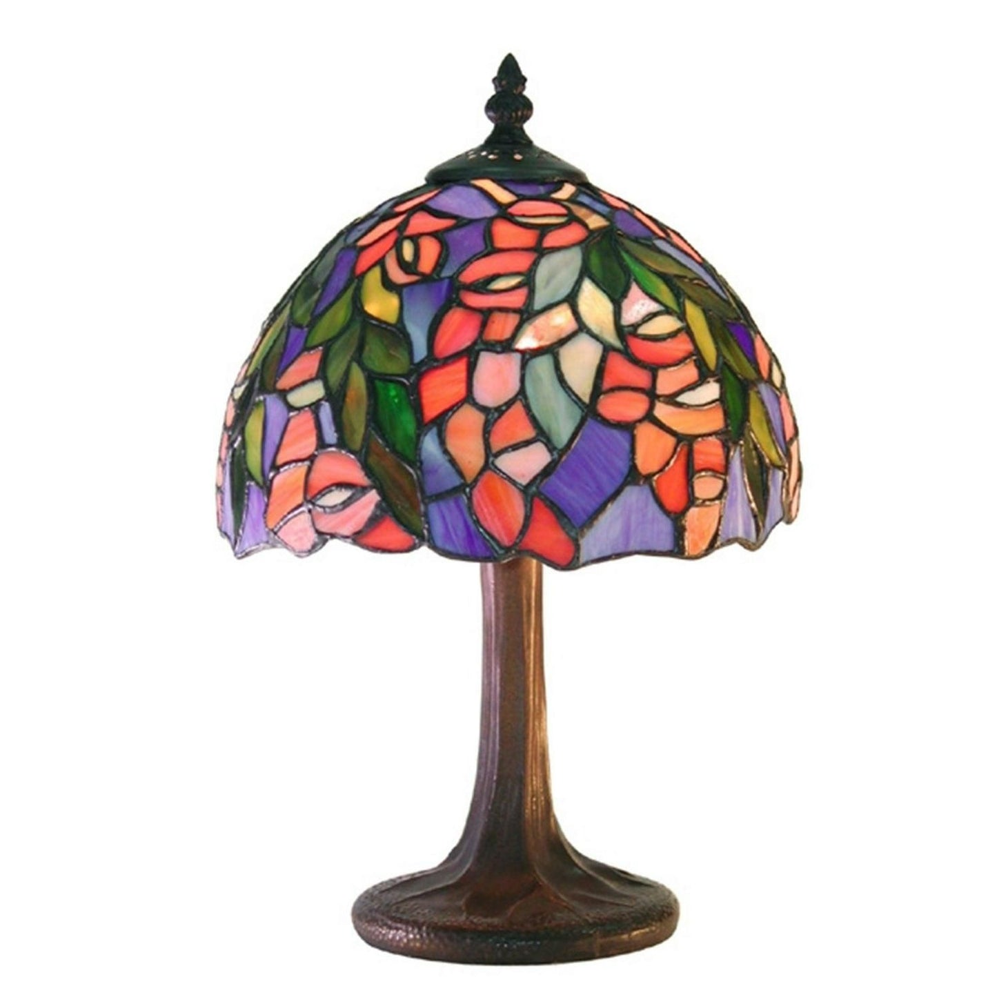 Floral Red Blue Green Stained Glass Accent Table Reading Lamp Tiffany Inspired