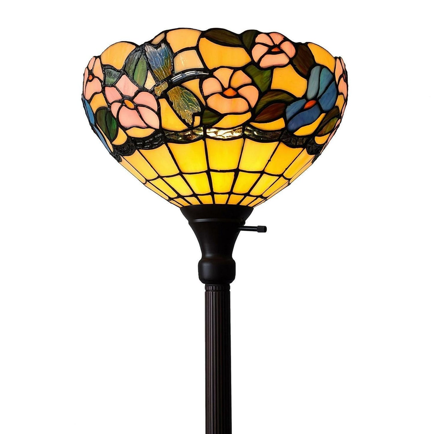 Tiffany Style Floor Torchiere Lamp 70in Stained Glass Floral Reading Accent Lamp